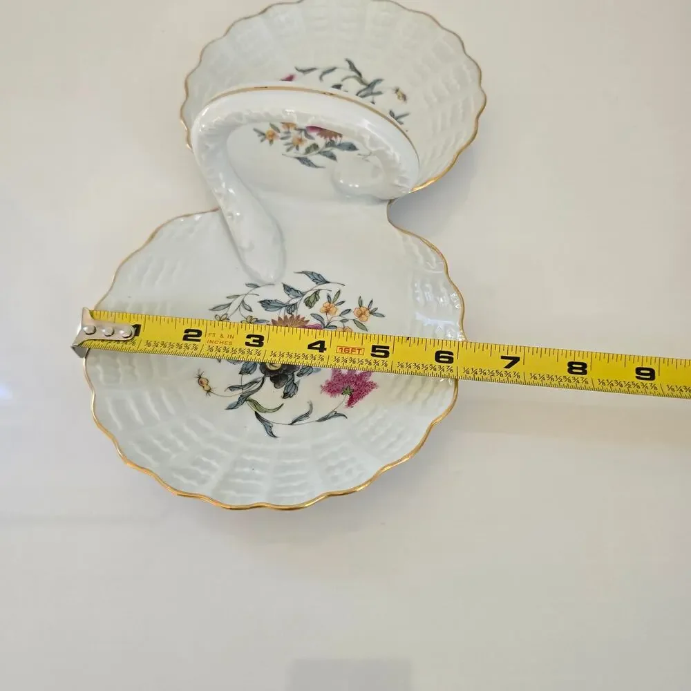 Vintage Haviland Limoge France Pondichery Handled Floral Double Shell Dish 1958